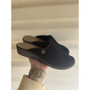 Fly Flot Women Black Mesh Slip On Clogs Mules Made in Italy Anti Shock Sz 38 7.5